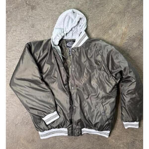 Team Realtree Jacket Mens Extra Large Gray Hooded Quilted Bomber Snap Zip Lined